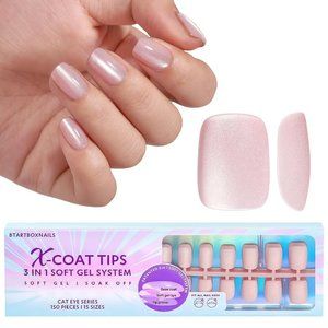150PCS Pre painted polish Cat Eye Short Square Nail Tips Soft Gel Brand New NIB